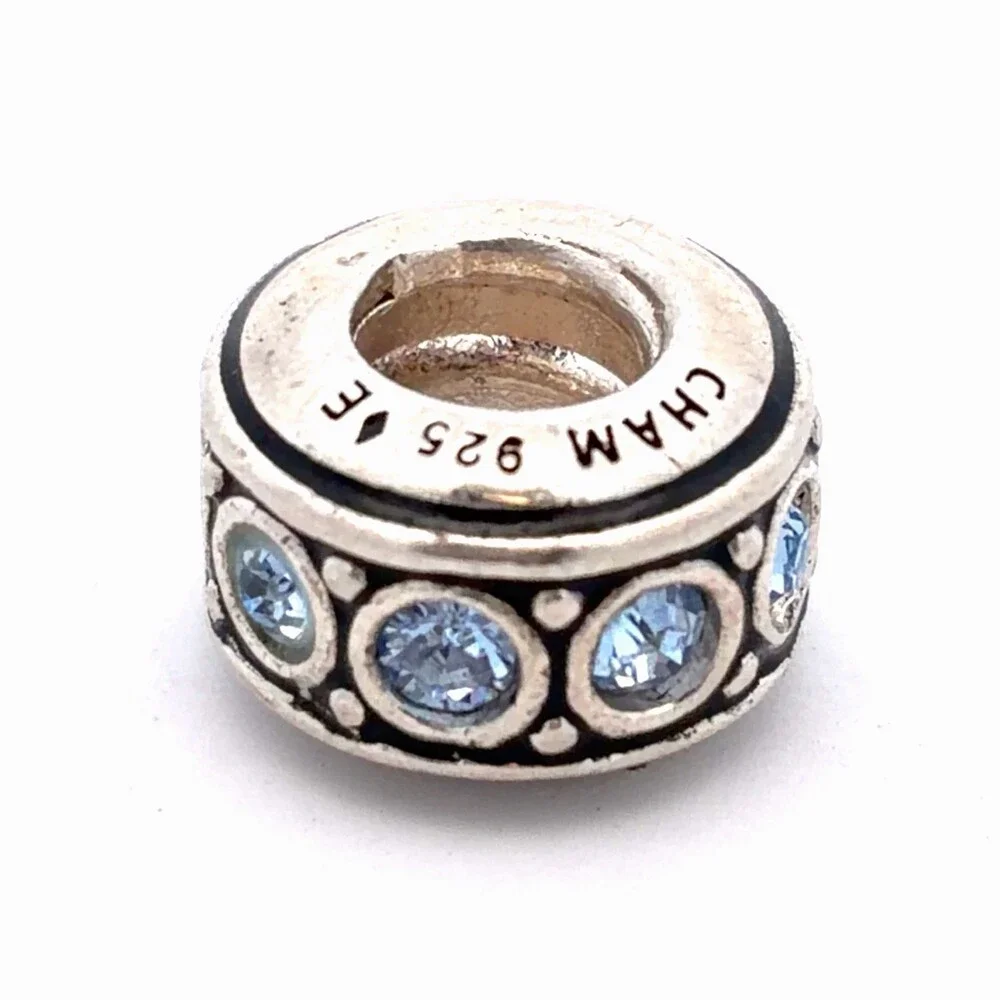 Designer Chamilia Sterling Silver Classic Round Light Blue Cubic Zirconia Charm